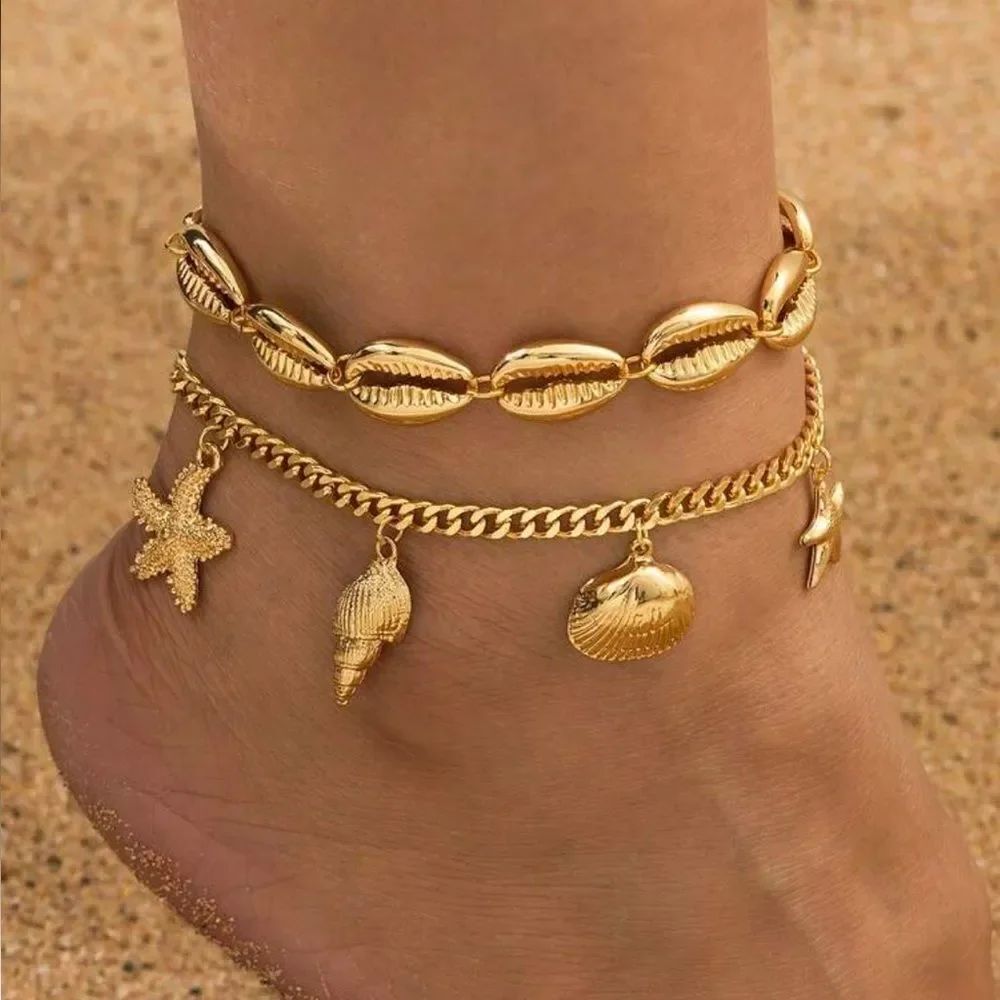 Gold Shell Charm Anklet Set M732
